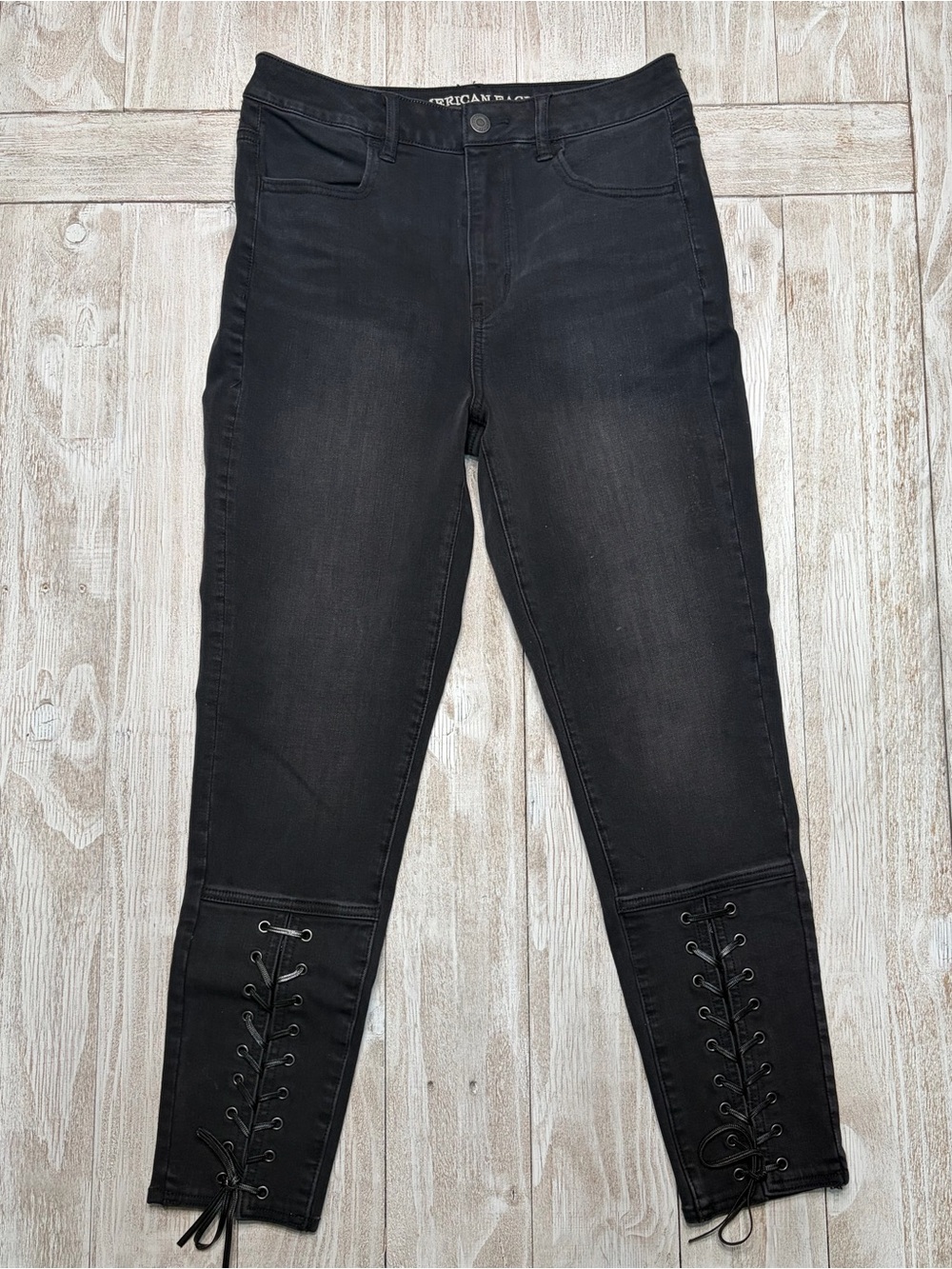 American Eagle Outfitters Black Lace-Up Skinny Jeans